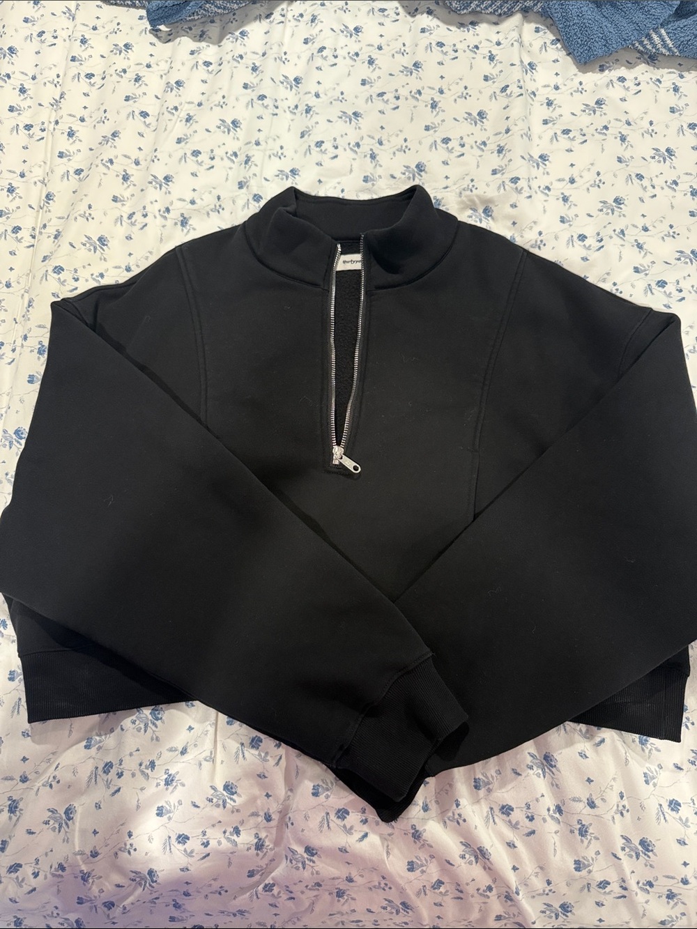 Women's Thirty Years Black Half-Zip Crop Pullover Sweater